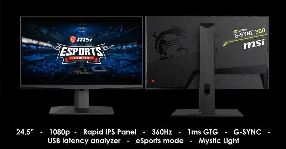 微星推出 360Hz 显示器:1ms 响应时间,支持 G-SYNC