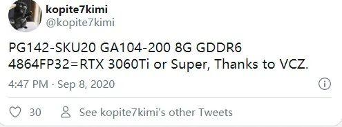 英伟达 RTX 3060 Super/Ti 曝光:搭载 4864 CUDA 核心