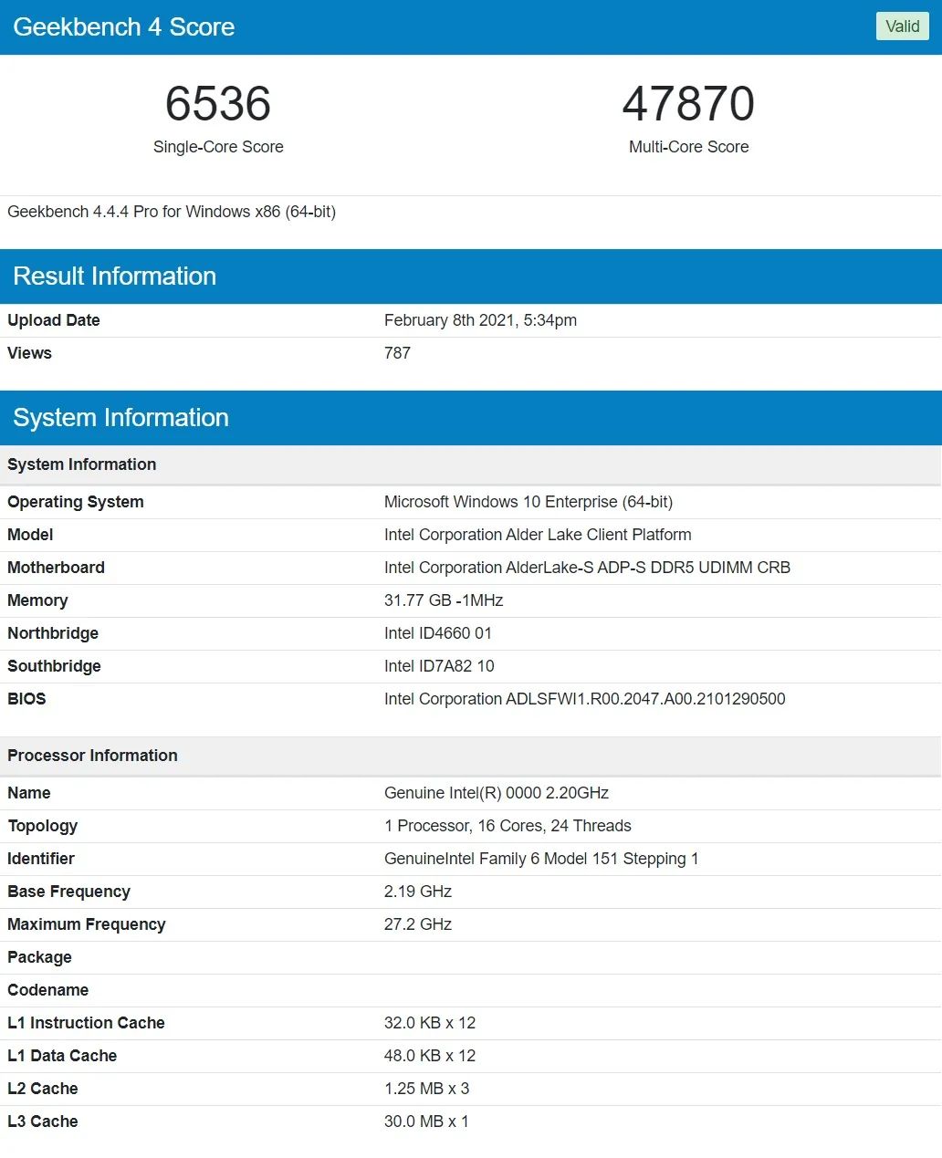 英特尔 12 代 Alder Lake 处理器跑分再现: 16 核 24 线程,基础频率 2.2GHz