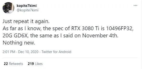 英伟达 RTX 3080 Ti 新爆料:4 月发布,显存规格为 12GB