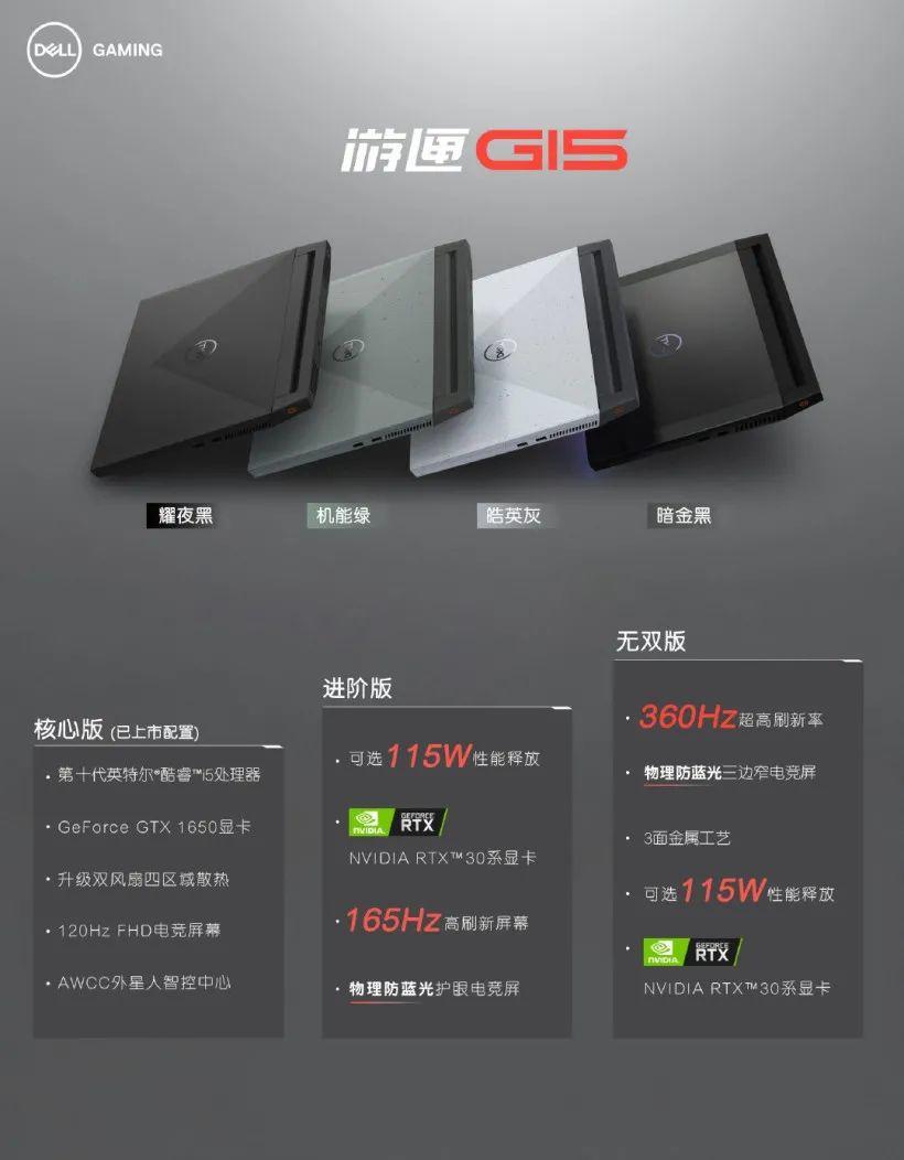 戴尔游匣 G15 进阶 / 无双版发布:搭载 RTX 30 系显卡,最高 360Hz 刷新率