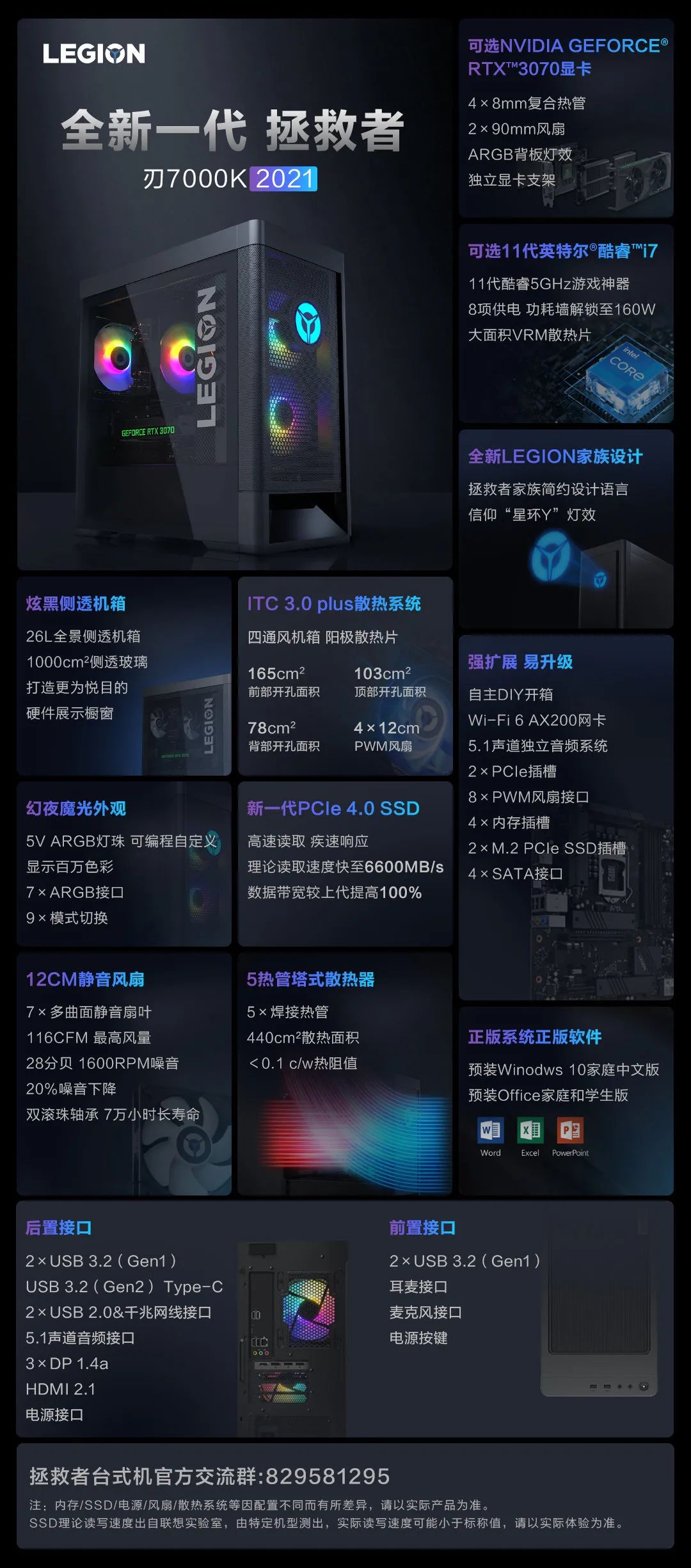 联想拯救者刃 7000K/9000K 2021 台式机发布:RTX 3060 Ti 首发 8499 元