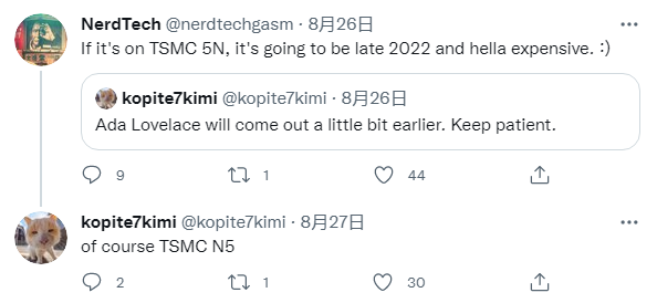 消息称英伟达下一代 RTX 40 系列将使用台积电 5nm 工艺而非三星