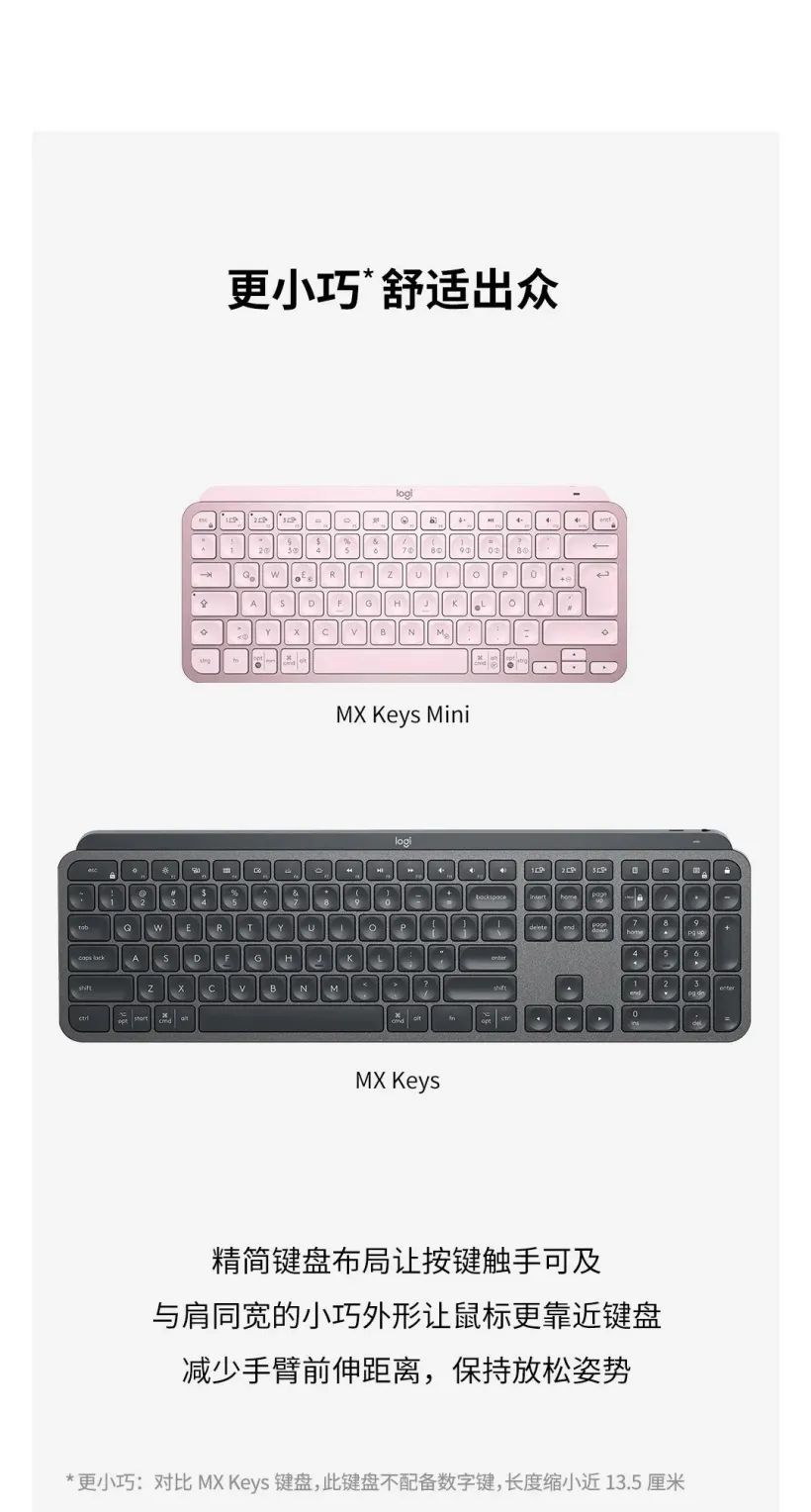 罗技 799 元推出 MX Keys Mini 无线键盘:超薄简约、智能背光