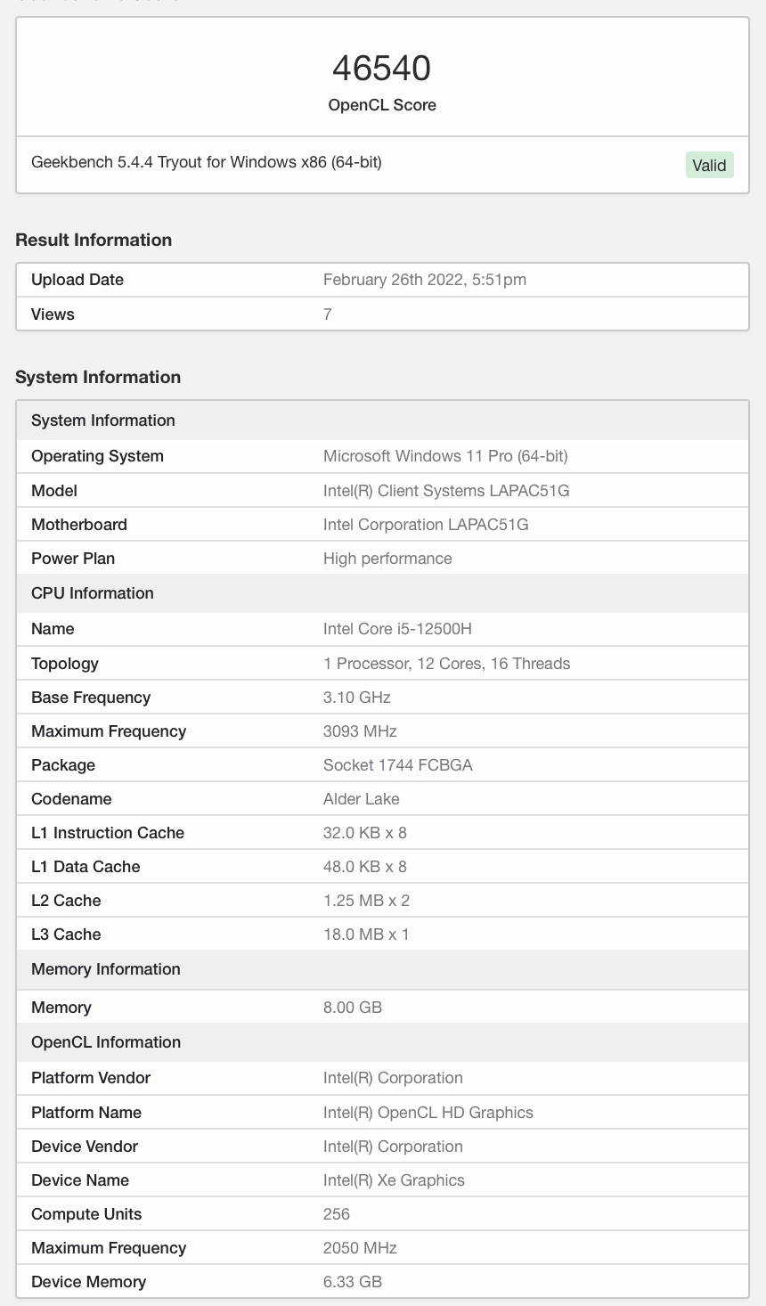 英特尔 256EU 笔记本独显跑分出炉,GTX 1650 水平